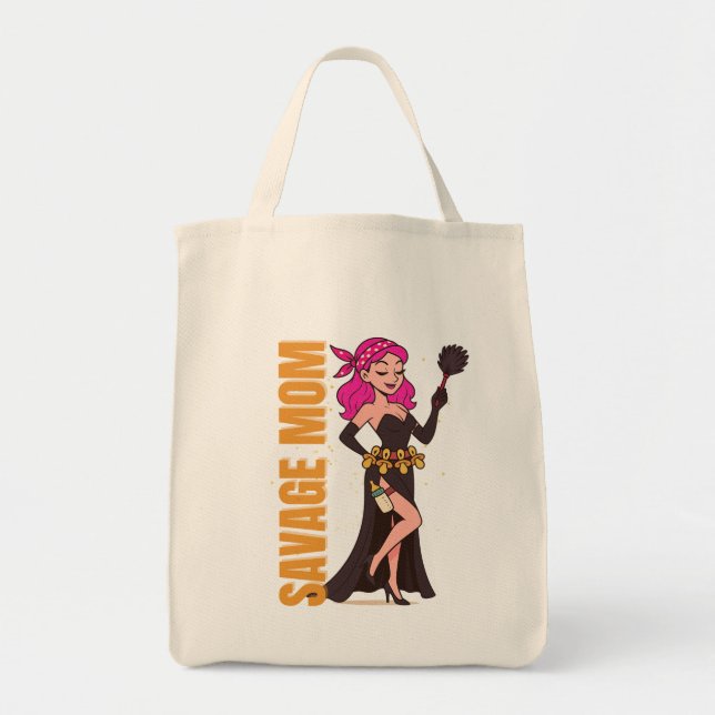 Bolsa Tote Cartoon Savage Mãe Retro - Legal Mamãe Gift (Frente)
