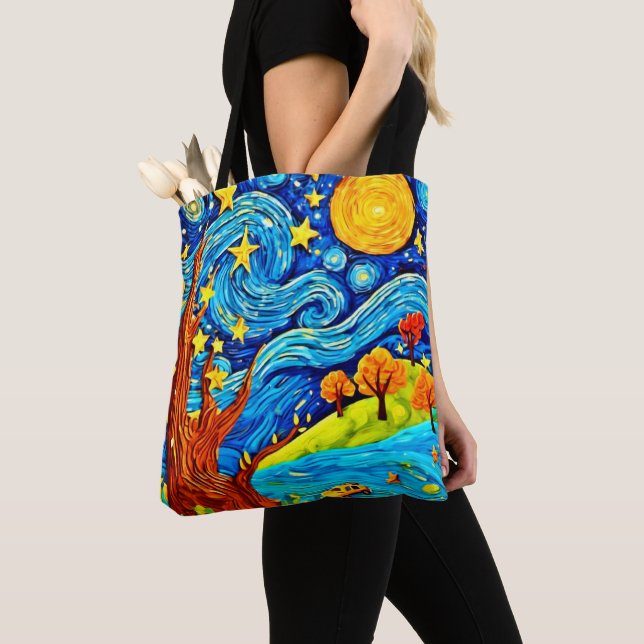 Bolsa Tote Cartoon Starry Night: Surrealismo Inspirou Arte (Close Up)