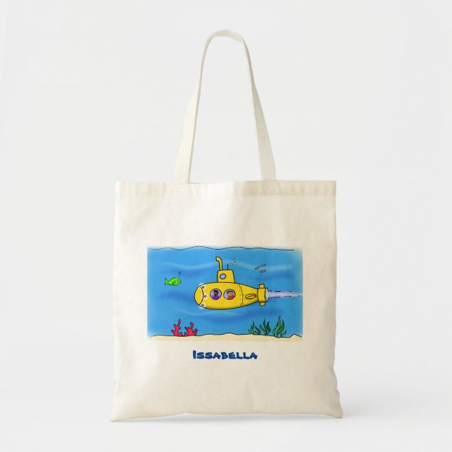 Bolsa Tote Cartoon submarino feliz (Frente)