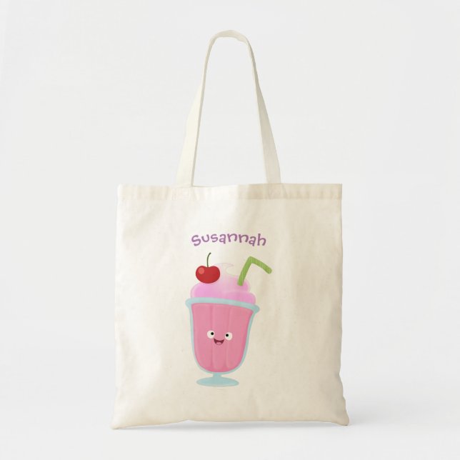 Bolsa Tote Cartoon sundae de sorvete de morango (Frente)