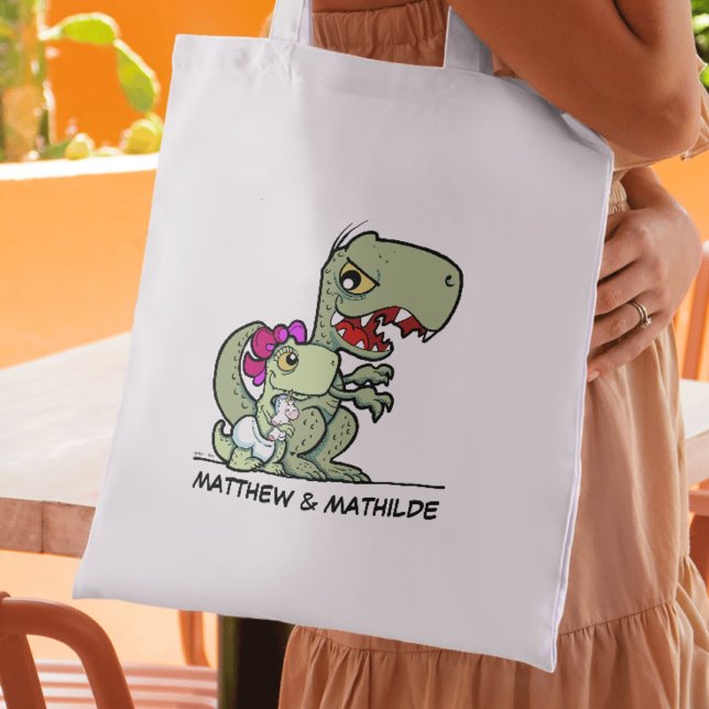 Bolsa Tote Cartoon T-Rex Dinossauro de Irmã Divertida (Fun Little Sister Cartoon T-Rex Dinosaur Name Tote Bag)