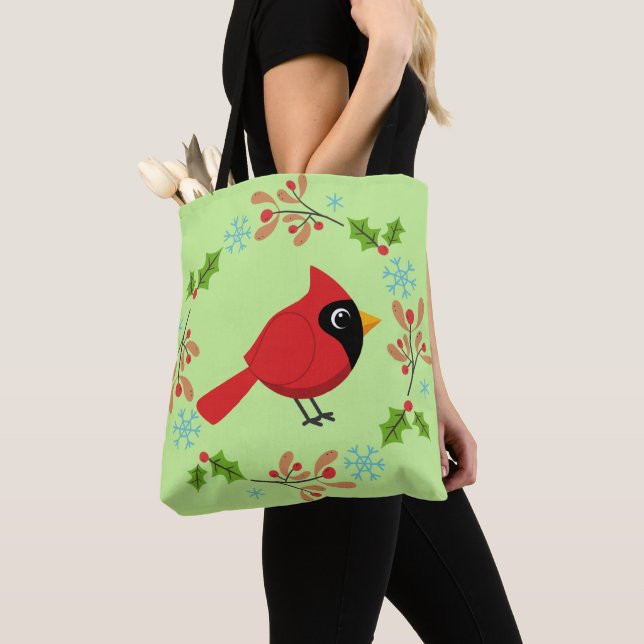 Bolsa Tote Cartoon Vermelho Bonito com Flores (Close Up)
