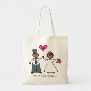 Bolsa Tote Cartoon Wedding Casal Bride & Groom Fuchsia Heart