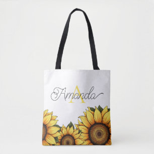 Bolsa Tote Cartoon Yellow Personalizado Monograma Nome Girass