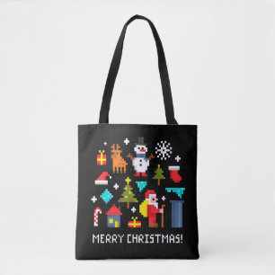 Bolsa Tote Cartoons de pixel Feliz de Natal