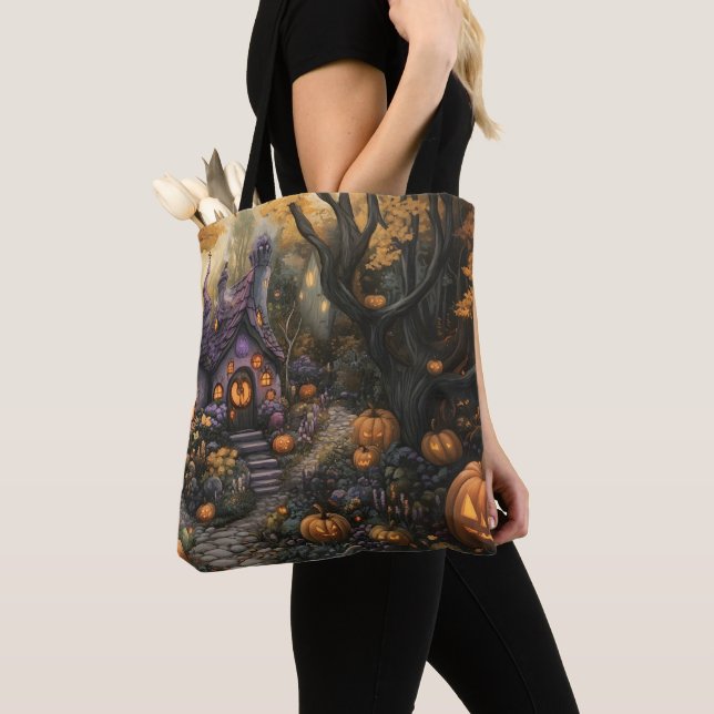 Bolsa Tote Casa Adorável e Pumpkin do Halloween (Close Up)