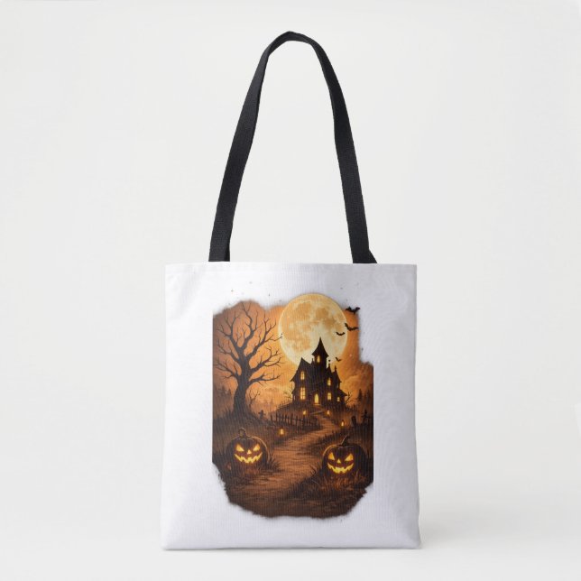 Bolsa Tote Casa Assombrada Assustadora de Halloween  (Frente)
