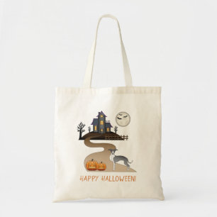 Bolsa Tote Casa Assombrada De Azul E Branco E Halloween
