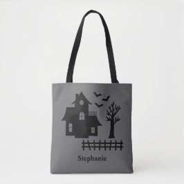 Bolsa Tote Casa Assombrada de Halloween Silhueta e Nome Perso