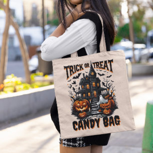 Bolsa Tote Casa assombrada e abóboras para o Halloween