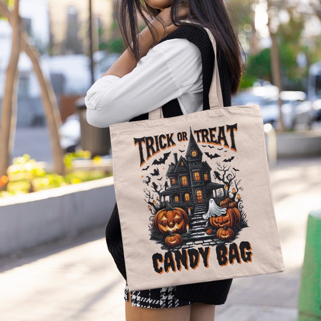 Bolsa Tote Casa assombrada e abóboras para o Halloween (Criador carregado)