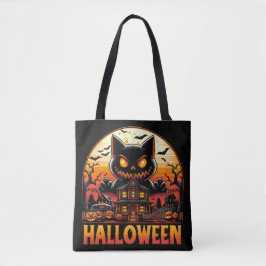 Bolsa Tote Casa Assombrada Gato Monstro Assustador Halloween