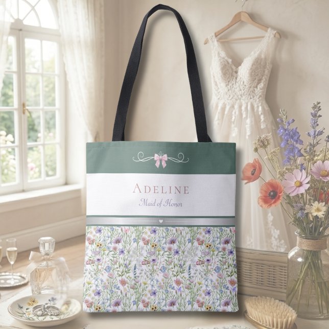 Bolsa Tote Casa de Campo de Luxo com Flores Silvestres Dama d (Show your appreciation with a high-end botanical tote for your Maid of Honor’s wedding essentials. )