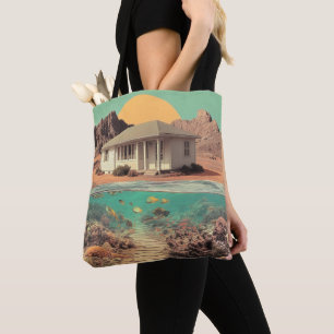 Bolsa Tote Casa de Deserto Surrealista com Recife Subaquático