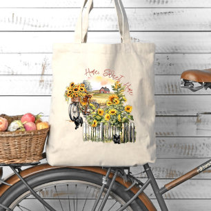 Bolsa Tote Casa de Fazenda Bicicleta Girassóis Gatos
