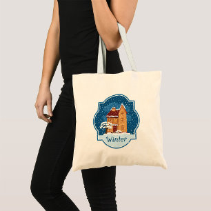 Bolsa Tote Casa De Inverno Na Neve