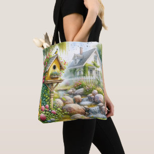 Bolsa Tote Casa de Jardim Caprichosa Casa de Pássaros Córrego