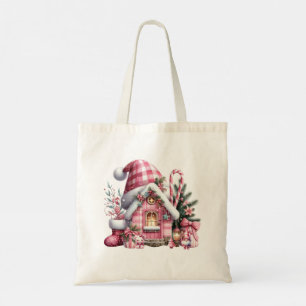 Bolsa Tote Casa de Natal de Xadrez rosa