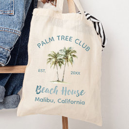 Bolsa Tote Casa de Praia Moderna com Palmeiras de Madeira Azu