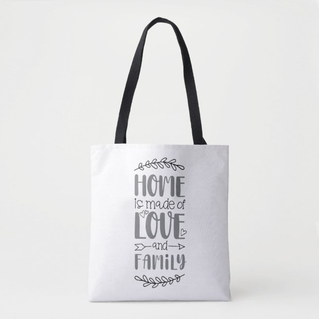 Bolsa Tote Casa é feita de amor e família, amor bonito, sopro (Frente)