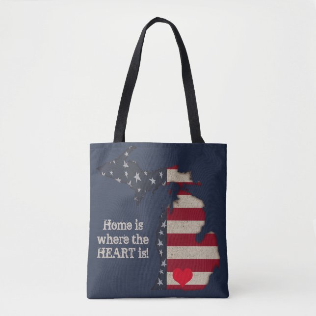 Bolsa Tote Casa É Onde Está O Coração | Americana Michigan (Frente)