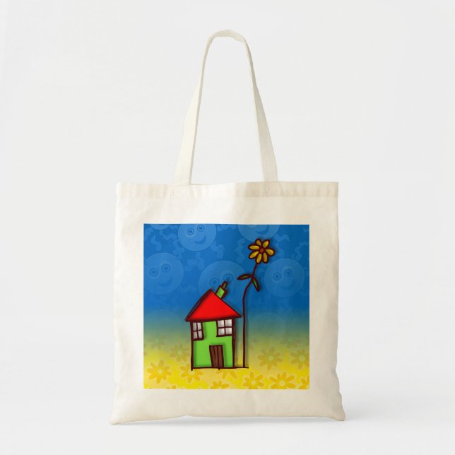 Bolsa Tote Casa Engraçada Em Cores Puros (Frente)