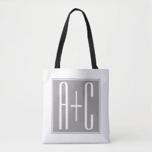 Bolsa Tote Casais Initails ou Outro Texto Cinzas brancas