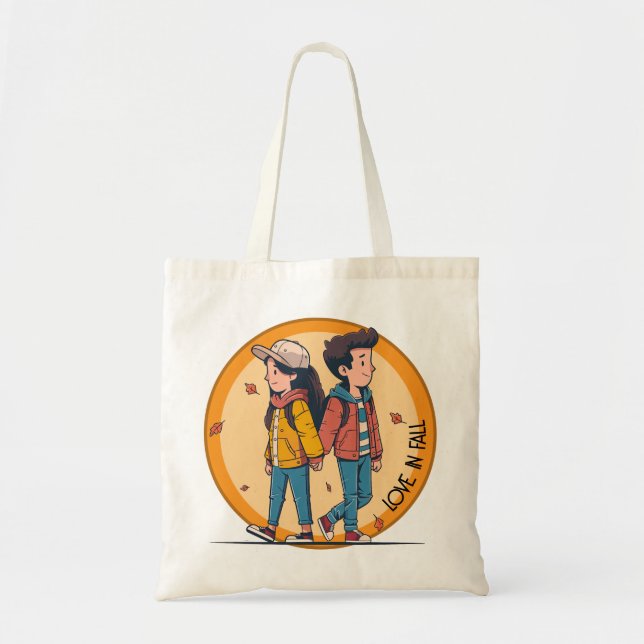 Bolsa Tote Casal com as mãos caminhando juntas no outono (Frente)