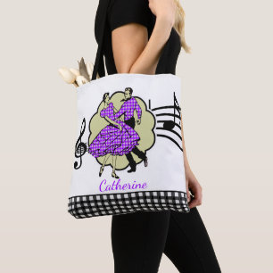 Bolsa Tote Casal da dança quadrada no roxo (adicione o nome)