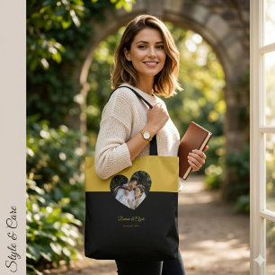 Bolsa Tote Casal de Coração com Relevo em Dourado e Preto
