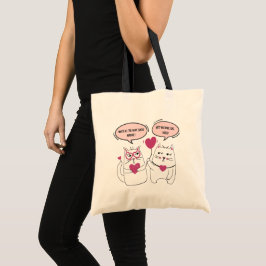 Bolsa Tote Casal de Gato Engraçado e Dia de os namorados Engr