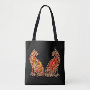 Bolsa Tote Casal de Gato Vermelho e Dourado