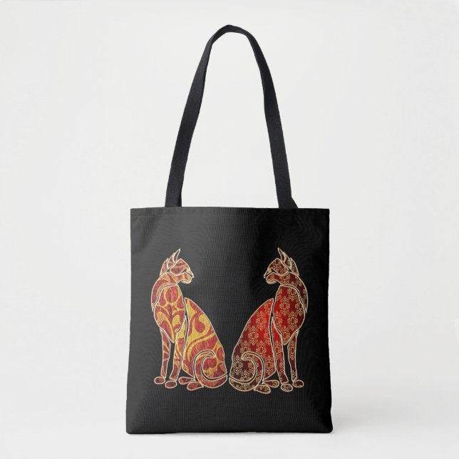 Bolsa Tote Casal de Gato Vermelho e Dourado (Frente)