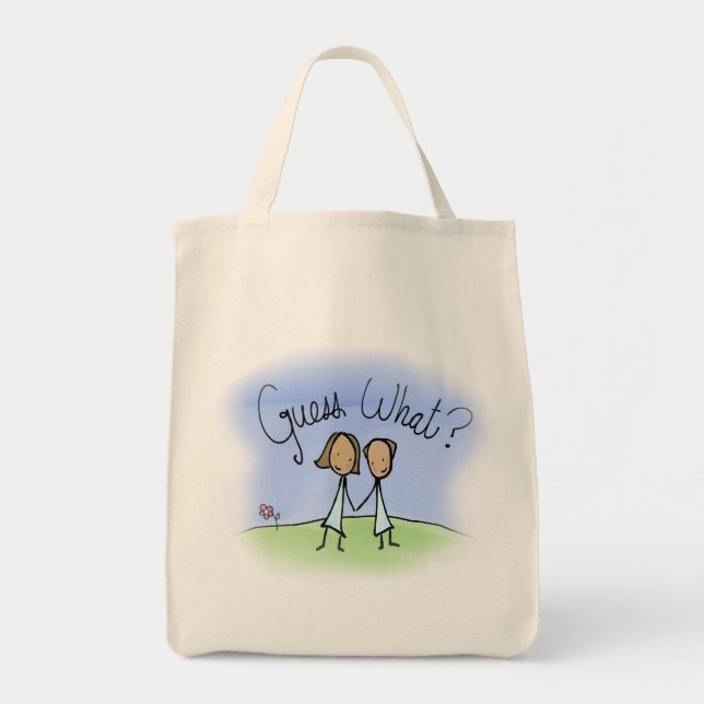 Bolsa Tote Casal de lésbicas fofas, adivinhe o que (Frente)
