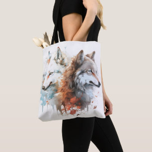 Bolsa Tote Casal de Lobo Natureza Aquarela