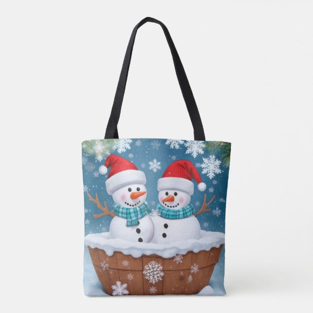 Bolsa Tote Casal de Natal Snowman (Verso)