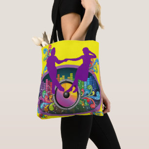 Bolsa Tote Casal de Swing Dance em Disco e Batidas de Música