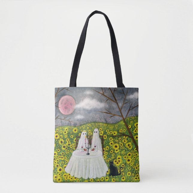Bolsa Tote Casal fantasma e flores de arte química (Frente)