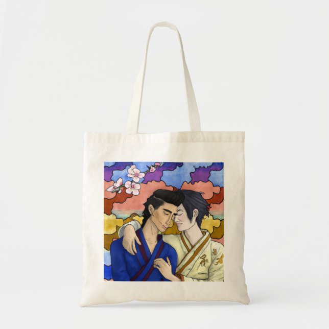 Bolsa Tote Casal gay no estilo da arte ukiyo-e japonesa (Frente)