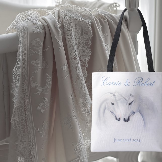 Bolsa Tote Casal White Unicorns Love (Criador carregado)