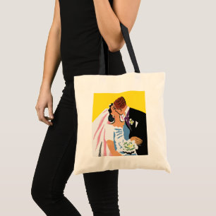 Bolsa Tote Casamento Antigo, Noivos Recém-Casados Beijando