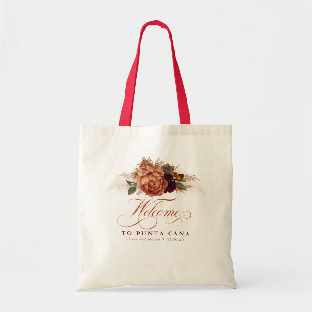 Bolsa Tote Casamento Boho Terracota Floral Grama das Pampas (Frente)