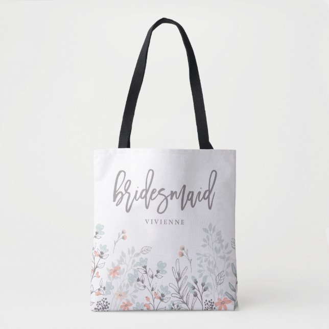 Bolsa Tote Casamento Botânico Blue Boho | Bridesmaid (Frente)