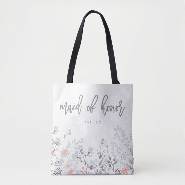 Bolsa Tote Casamento Botânico Blue Boho | MADRINHA DE CASAMEN (Frente)