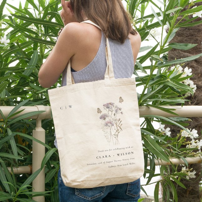 Bolsa Tote Casamento Botânico de Lilac Boho Wildflower Fern (Criador carregado)