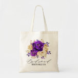 Bolsa Tote Casamento Botânico Dourado Violeta Roxo Real<br><div class="desc">O Elegante tema ouro roxo,  noiva,  noiva,  moça de tota,  com buquê elegante de roxo real,  índio,  ouro,  flores rosa de cor amarela e folhas de eucalipto. Entre em contato comigo para obter ajuda sobre a personalização ou se você precisar de outro produto com este design.</div>