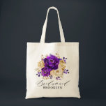 Bolsa Tote Casamento Botânico Dourado Violeta Roxo Real<br><div class="desc">O Elegante tema ouro roxo,  noiva,  noiva,  moça de tota,  com buquê elegante de roxo real,  índio,  ouro,  flores rosa de cor amarela e folhas de eucalipto. Entre em contato comigo para obter ajuda sobre a personalização ou se você precisar de outro produto com este design.</div>