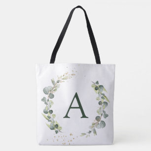 Bolsa Tote Casamento Botânico Eucalipto Monograma Verde