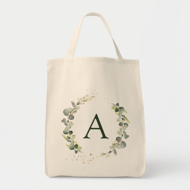 Bolsa Tote Casamento Botânico Eucalyptus Monograma Greenery (Frente)