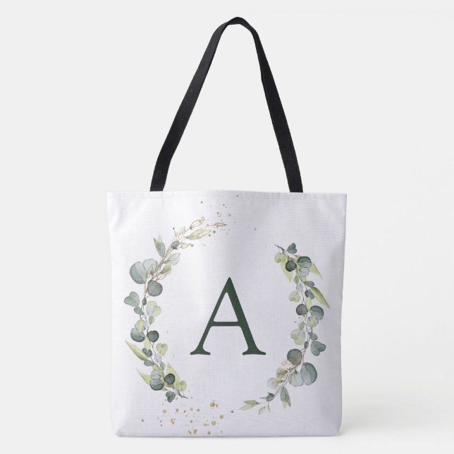 Bolsa Tote Casamento Botânico Eucalyptus Monograma Greenery (Frente)